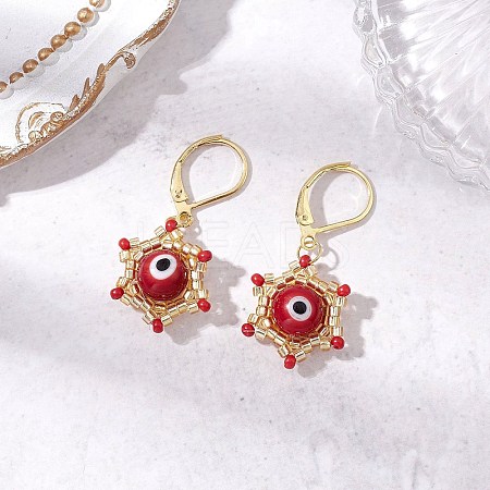 Star of David & Evil Eye Handmade Glass Seed Beads Leverback Earrings EJEW-MZ00389-02-1