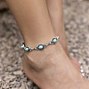 Alloy Resin Imitation Turquoise Oval L?ink Chain Anklets for Women FS-WG9FDC7-02-2