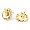 Brass Twist Flat Round Stud Earrings with Clear Cubic Zirconia EJEW-Q770-09G-2