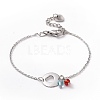 304 Stainless Steel Heart Link Bracelet with Glass Beads Charms for Women STAS-E154-06P-1