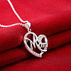 Mother's Day Gifts Silver Plated Brass Cubic Zirconia Heart with Mom Pendant Necklaces NJEW-BB16173-5