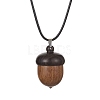 Acorn Shape Ebony Wood Locket Pendant Necklace with Wax Cords NJEW-JN04485-1
