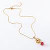 3Pcs French Style Stainless Steel Triple Ring with Red Round Pendant Necklaces for Women DT9932-3