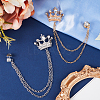 Gorgecraft 2Pcs 2 Colors Crystal Rhinestone Crown Hanging Chain Brooches JEWB-GF0001-35-4