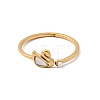 304 Stainless Steel & Natural Shell & Imitation Pearl Cuff Rings for Women RJEW-G372-01G-02-4