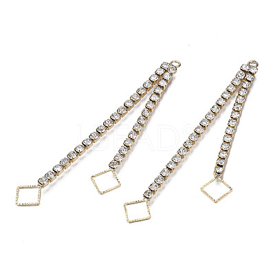 Brass Pave Crystal Rhinestone Chain with Rhombus Big Pendants KK-N216-422-03LG-1