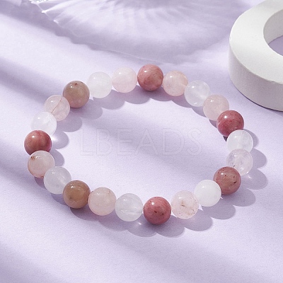 Natural Mixed Gemstone Round Beaded Stretch Bracelets for Women BJEW-JB10086-04-1