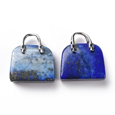 Natural Lapis Lazuli Brass Pendants KK-E274-01P-020-1