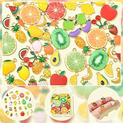 54Pcs 27 Styles Light Gold Plated Alloy Enamel Pendants ENAM-YW0005-14-1