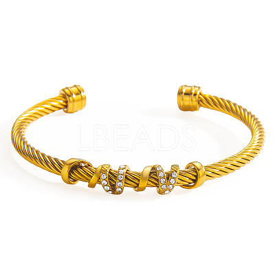 304 Stainless Steel Crystal Rhinestone Open Cuff Bangles with Wrap Knot WGAAB88-02-1