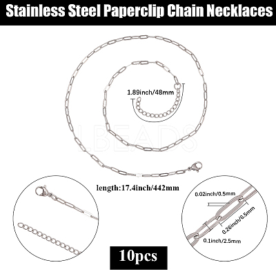 10Pcs 667 Stainless Steel Paperclip Chain Necklaces NJEW-BBC0001-48A-P-1