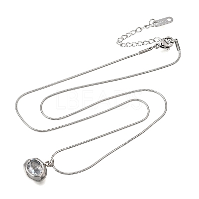 304 Stainless Steel Pave Cubic Zirconia Pendant Necklaces SA-CBADCF0-03P-04-1
