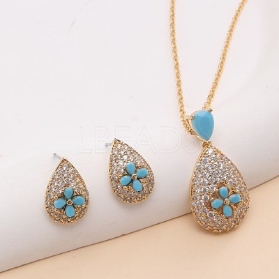Brass Micro Pave Cubic Zirconia Pendant Necklaces & Stud Earrings Sets FS-WGE5CB1-02-1