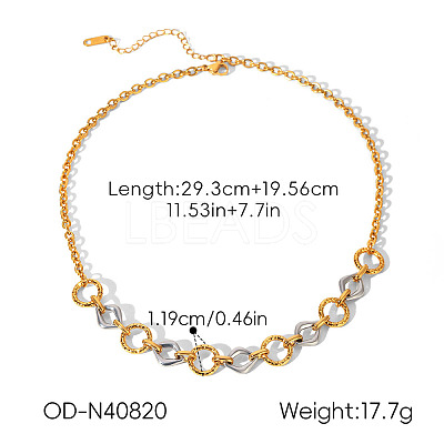 Duo Tone 304 Stainless Steel Rhombus Ring Link Chain Necklaces for Women WGF0DF8-02-1