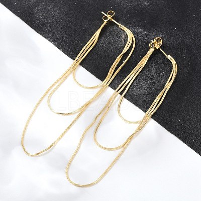 Brass Snake Chains Tassel Dangle Stud Earrings for Women EJEW-H092-11G-1