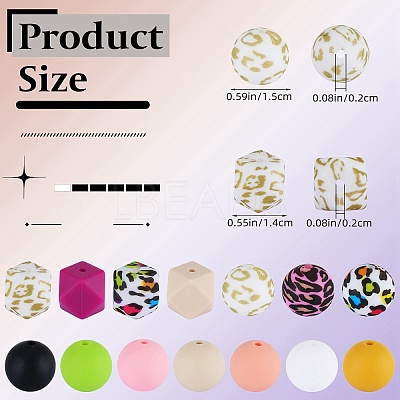 89Pcs Colorful Pattern Printed Silicone Beads Sets SIL-SZ0002-54E-1
