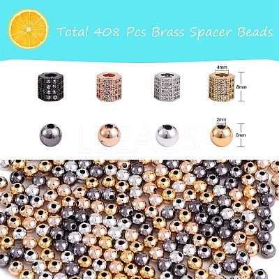 400Pcs UV Plating ABS Plastic Round Beads and 8Pcs Brass Micro Pave Cubic Zirconia European Beads CCB-SZ0001-11-1