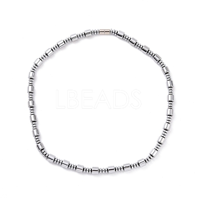 Synthetic Hematite & Brass Column Beaded Necklace Bracelet with Magnetic Clasps SJEW-G079-01C-1