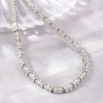 6MM Brass Pave Clear Cubic Zirconia Rectangle Tennis Necklaces KK-CBA4547-12P-1
