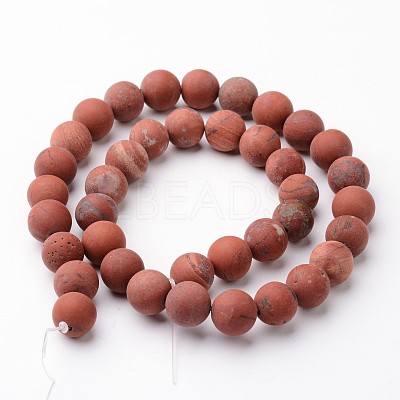 Frosted Round Natural Red Jasper Bead Strands G-J346-22-10mm-1