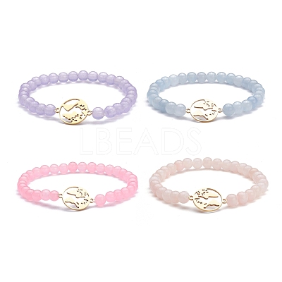 Natural Malaysia Jade(Dyed) Round Beads Stretch Bracelet BJEW-JB07223-1