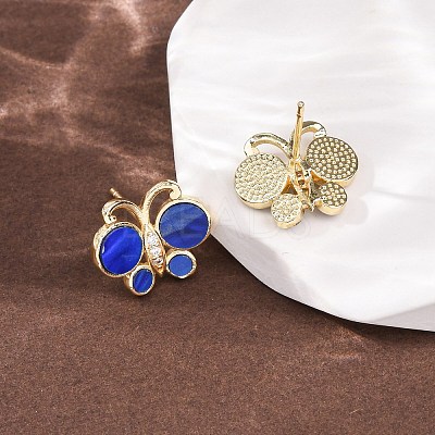 Butterfly Brass Micro Pave Clear Cubic Zirconia Stud Earrings EJEW-C173-01G-1