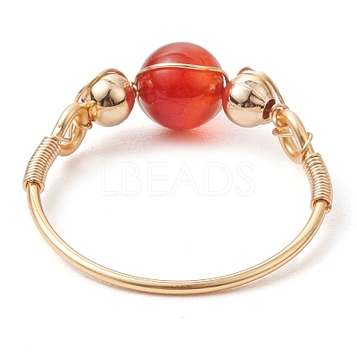 Round Natural Quartz Crystal & Rose Quartz & Green Aventurine & Amethyst & Carnelian Finger Rings RJEW-JR00819-1