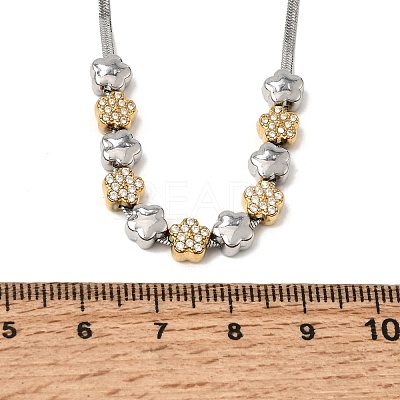 Duo Tone 304 Stainless Steel Micro Pave Clear Cubic Zirconia Beaded Pendant Flat Snake Chain Necklaces SA-CBAB122-01B-1