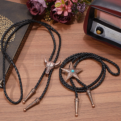 2Pcs 2 Styles Adjustable Vintage PU Leather Bolo Tie NJEW-GF0001-13R-1