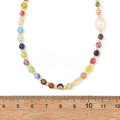 Handmade Millefiori Glass Round Beaded Necklaces for Women NJEW-JN06659-1