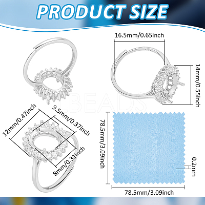 1Pc Adjustable 925 Sterling Silver Rhinestone Ring Components FIND-BC0041-69-1