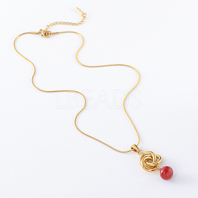3Pcs French Style Stainless Steel Triple Ring with Red Round Pendant Necklaces for Women DT9932-1
