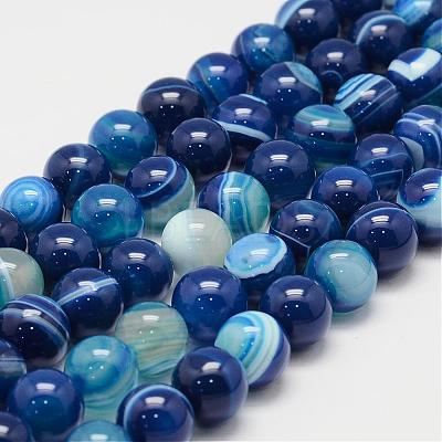 Natural Striped Agate/Banded Agate Bead Strands G-K155-B-12mm-02-1