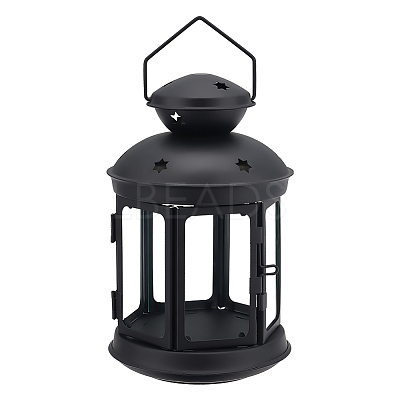 Portable Iron Candle Holder with Clear Glass Window AJEW-WH0299-85B-1