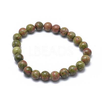 Natural Unakite Bead Stretch Bracelets BJEW-K212-A-006-1