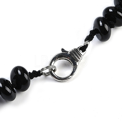 Natural Dyed & Heated Black Agate Rondelle Graduated Beaded Necklaces for Women Men NJEW-K388-02D-1