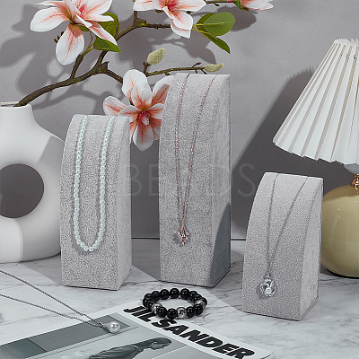 3Pcs 3 Sizes Vertical MDF Wood Covered with Velvet Necklace Display Stands NDIS-WH0023-001B-1