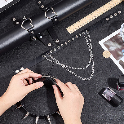 4Pcs 4 Styles Gothic Style Spiked Rivet Imitation Leather Chocker Necklaces NJEW-CL0001-19-1