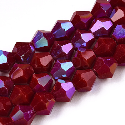 Opaque Solid Color Electroplate Glass Beads Strands EGLA-A039-P6mm-L22-1