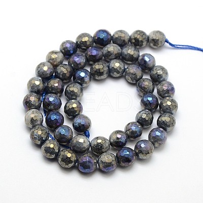 Electroplate Natural Labradorite Round Bead Strands G-L377-36-6mm-1