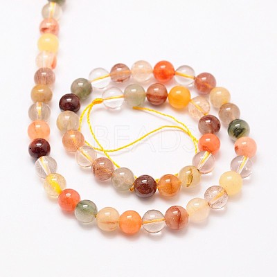 Round Natural Rutilated Quartz Beads Strands G-L425-36-8mm-1