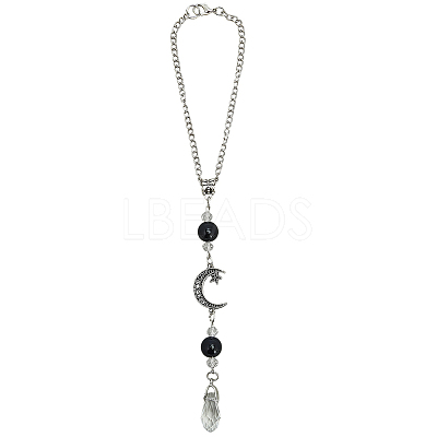 Natural Obsidian & Alloy Pendant Decorations HJEW-WH20009-03B-1