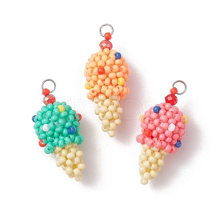 3Pcs 3 Colors Glass Seed Beaded Ice Cream Pendants PALLOY-MZ00550-1