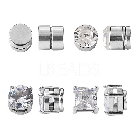 8Pcs 4 Style Clear Cubic Zirconia Flat Round Clip-on Earrings EJEW-TA0001-15-1