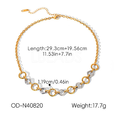 Duo Tone 304 Stainless Steel Rhombus Ring Link Chain Necklaces for Women WGF0DF8-02-1