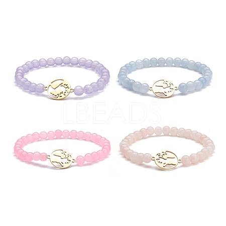Natural Malaysia Jade(Dyed) Round Beads Stretch Bracelet BJEW-JB07223-1