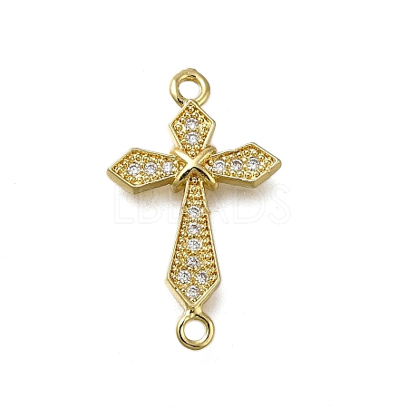 Brass Clear Cubic Zirconia Cross Connector Charms ZIRC-I070-030G-1