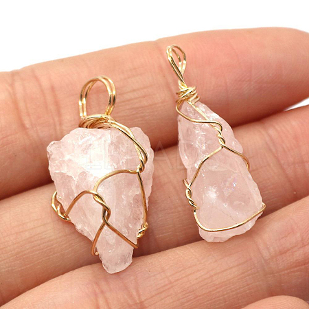 Raw Rough Natural Rose Quartz Pendants FIND-PW0020-04E-1