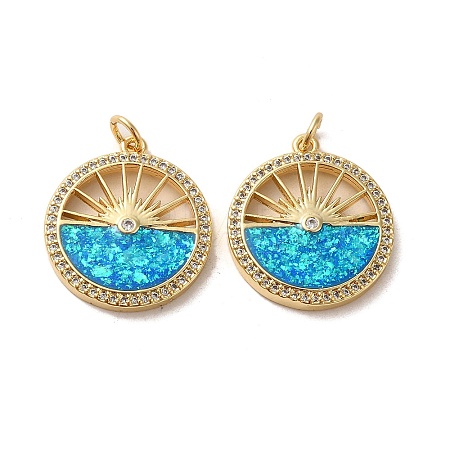 Brass Micro Pave Cubic Zirconia with Synthetic Opal Pendants KK-D096-16G-1