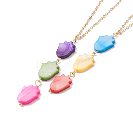 Natural Shell Tulip Pendant Necklace with 304 Stainless Steel Chains for Women NJEW-C016-15G-1